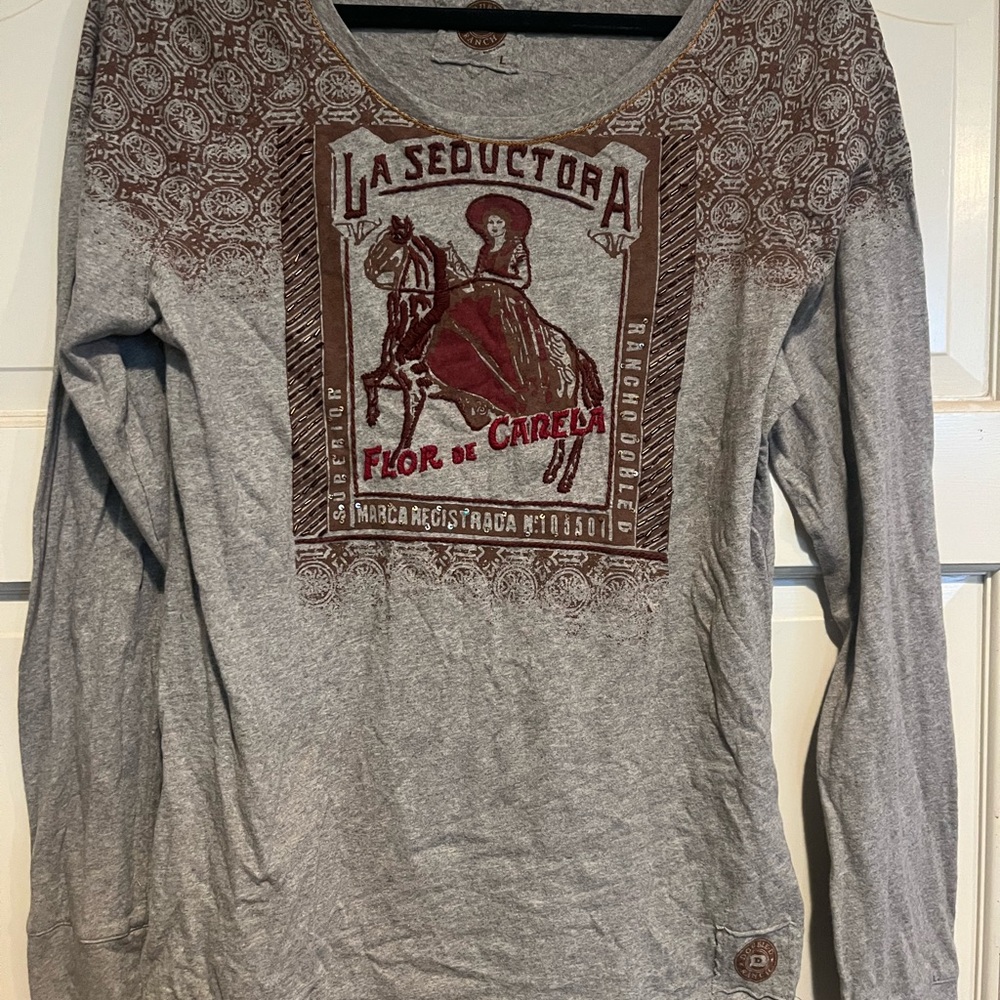Double D Ranch Gray and Brown Graphic Shirt